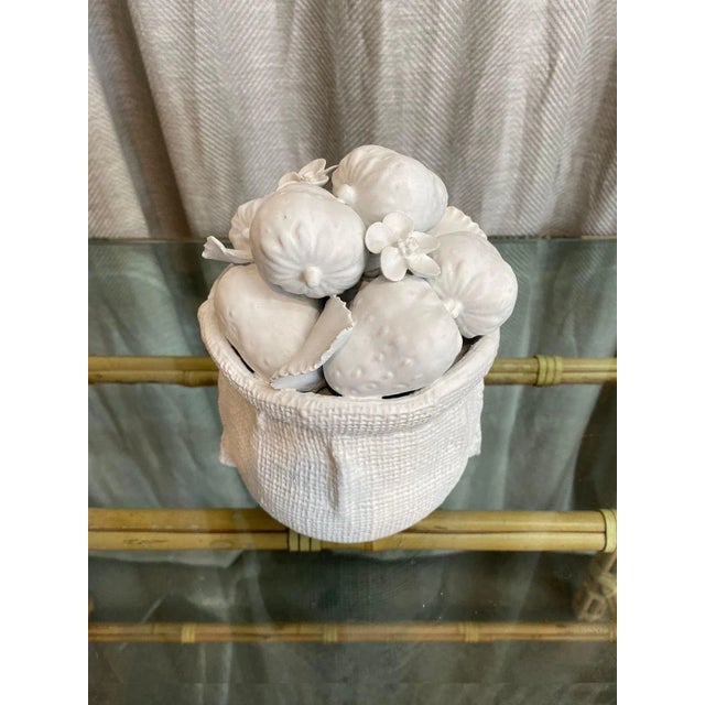 Vintage 1970s made in Italy in pristine condition, bisque ceramic white color strawberry motif topiary. Made in Italy for...