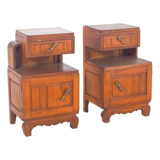 Portuguese Oak Bedside Tables, 1980s, Set of 2 For Sale