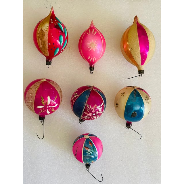 Rare Antique collectible blown glass Handpainted Holiday Christmas Ornaments in original box .