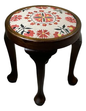 Beautifully Crafted Vintage Victorian-Style Footstool With Suzani Embroidery