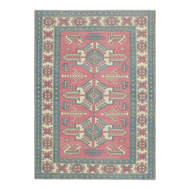 1970s Vintage Turkish Oushak Handmade Wool Cotton Pink Area Rug For Sale