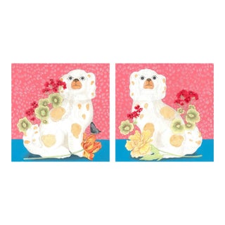 "Smitten Pretty" Chinoiserie Staffordshire Dogs Painting by Allison Cosmos For Sale