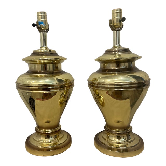 1980's Large Brass Ginger Jar Lamps For Sale