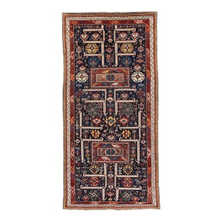 Antique Circa 1880 Blue Akstafa Caucasian Hand Knotted Rug 3ft 10in X 8ft 2in For Sale