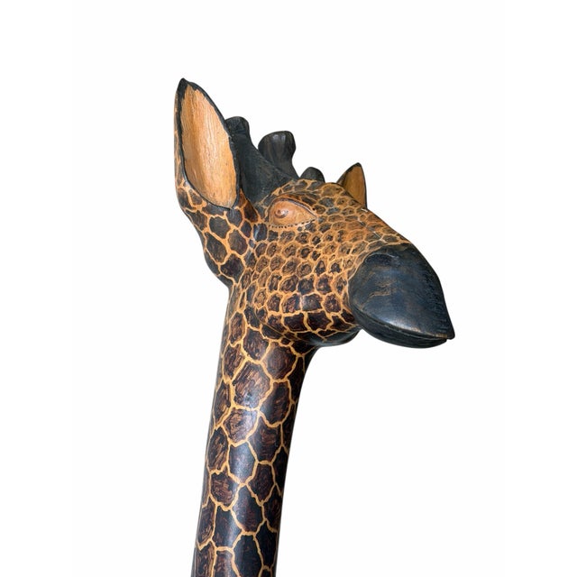 Large 20th Century Large Hand-Carved Wooden Giraffe Sculpture, 85” Tall For Sale - Image 9 of 12
