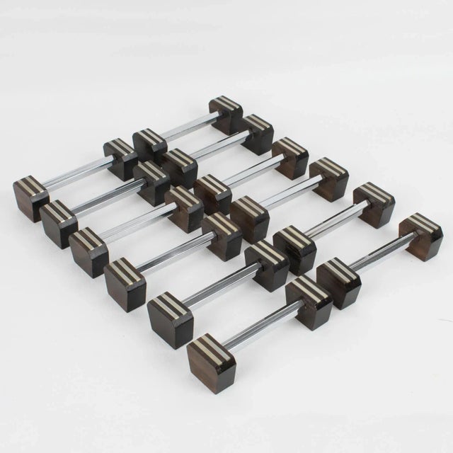 Chrome Art Deco Chrome and Macassar Wood Chopstick Knife Rests, 12 Pieces in Box For Sale - Image 8 of 13