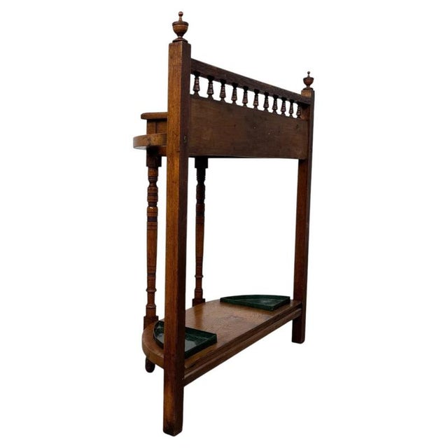 Brown Antique Early 20th Century English Edwardian Golden Oak Hall Stand For Sale - Image 8 of 11