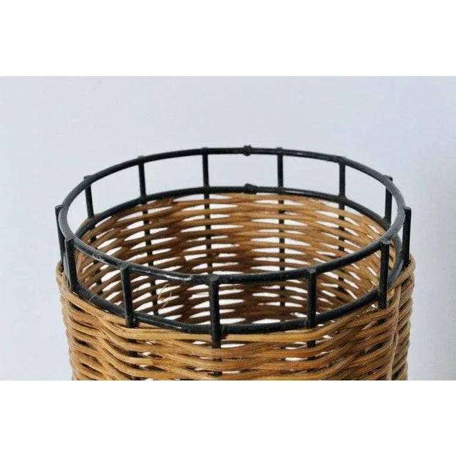 Wood Paul Mayen Habitat Style Black Wire & Woven Rattan Lamp, 1960s For Sale - Image 7 of 13