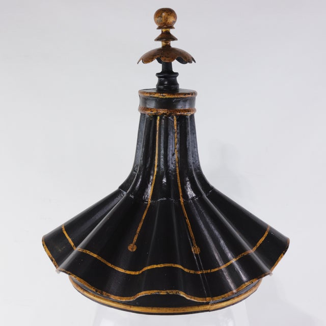 Metal Vintage Black and Gold Pagoda Top Hurrican Candle Holder Lantern With Glass Globe For Sale - Image 7 of 11