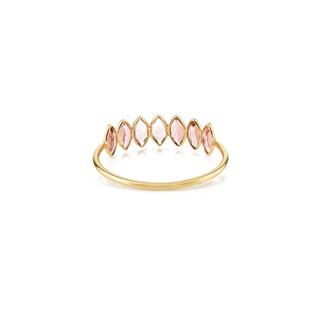 Metal Marquise Cut Pink Tourmaline Half Band Ring for Her Size 8 For Sale - Image 7 of 10