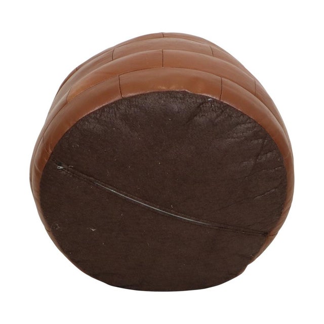 Vintage Round Faux Leather Ottoman, 1970s For Sale - Image 9 of 14