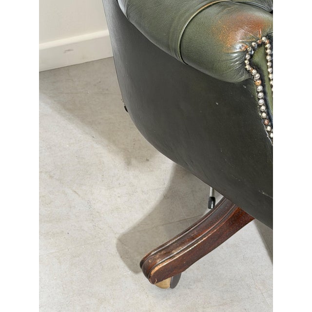 Metal Chesterfield Director's Desk Chair in Green Leather For Sale - Image 7 of 10