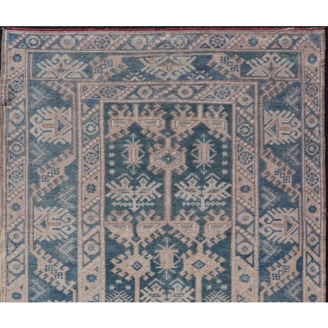 Measures: 3'11 x 6'3 Blue and Cream Turkish Oushak Rug Vintage with All-Over Motif Design. Keivan Woven Arts / rug...