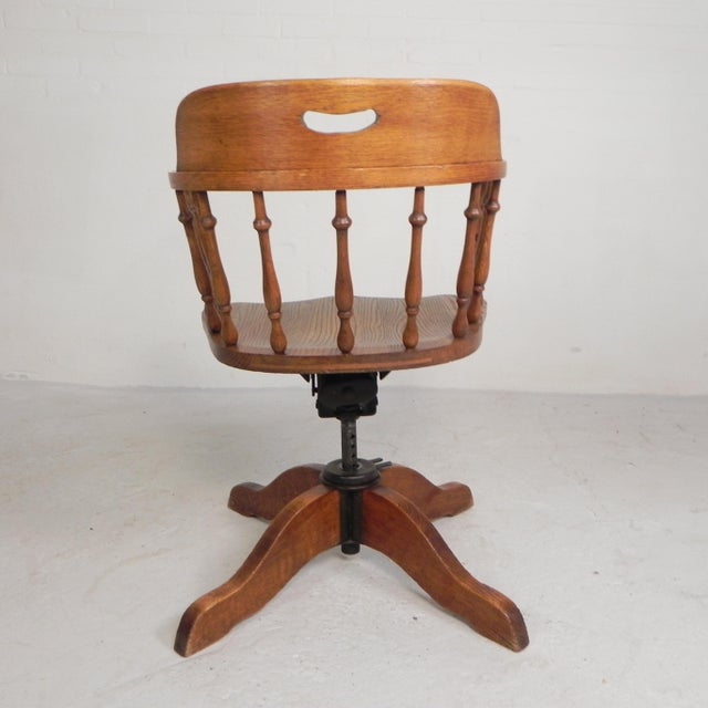 Height-Adjustable Oak Swivel Office Chair, 1930s For Sale - Image 10 of 18
