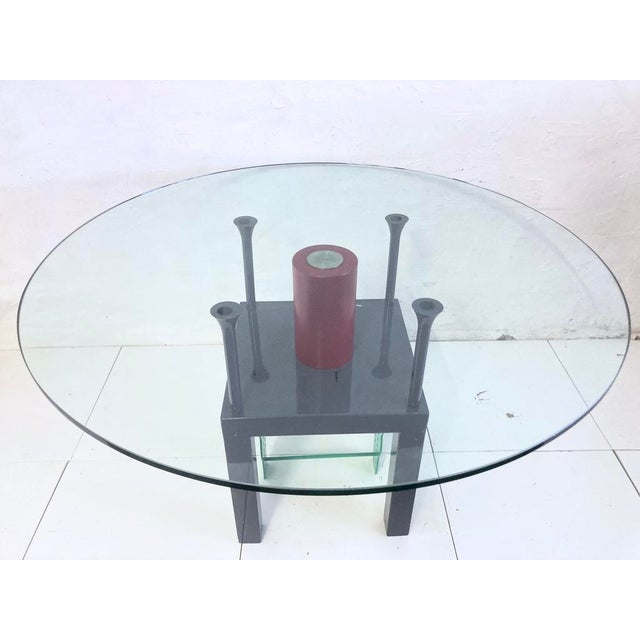 Green Round Dining Table in Metal and Glass, 1980s For Sale - Image 8 of 17