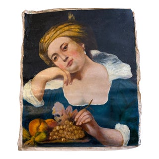 Figurative Oil Painting “Girl With Grapes” by v. I. Gavrilov, Oil on Canvas For Sale