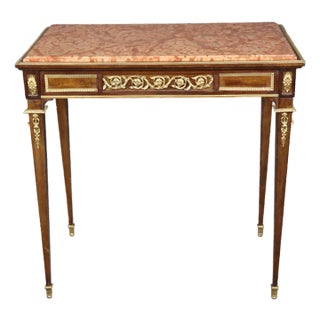 19th Century French Louis XVI Style Marble Top Writing Table With Bronze Mounts For Sale