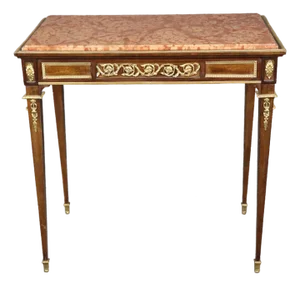 19th Century French Louis XVI Style Marble Top Writing Table With Bronze Mounts
