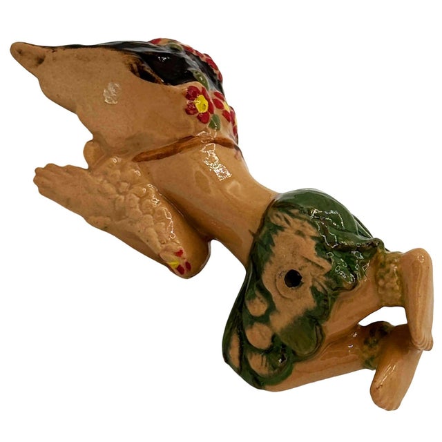 1950s Mid 20th Century Aloha Laying Hula Girl Ceramic Figurine W/ Red Flowers & Skirt For Sale - Image 5 of 5