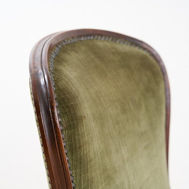 Wood Set of Antique Walnut Armchairs with Green Velvet Seat For Sale - Image 7 of 9