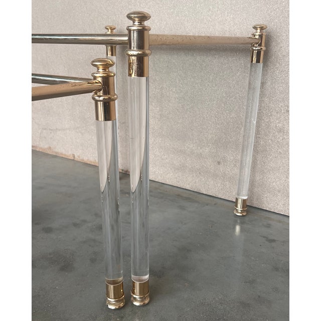 Transparent Set of Three Vintage Lucite an Brass Nesting Tables With Glass Top For Sale - Image 8 of 8