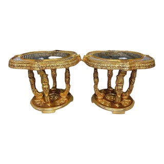 Pair of Vintage Italian Giltwood & Glass Neoclassical Side Tables – Ornate Carved Bases For Sale