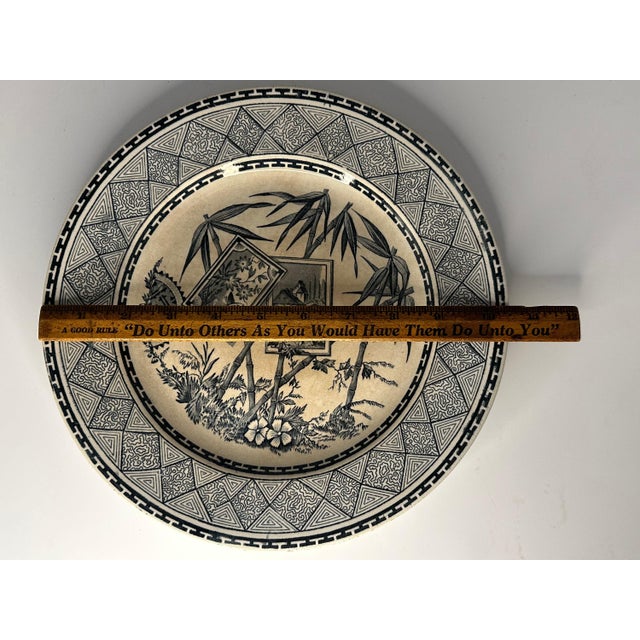 Black Antique Aesthetic Movement Plate, John Meir Bamboo Transferware For Sale - Image 8 of 8
