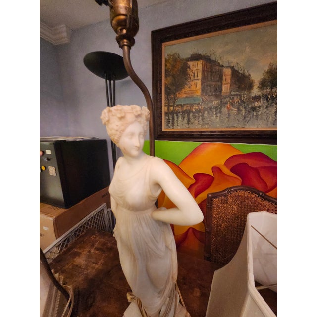 Pair of Mid 20th Century Female Figural Marble/Alabaster Carved Table Lamps For Sale In New York - Image 6 of 8