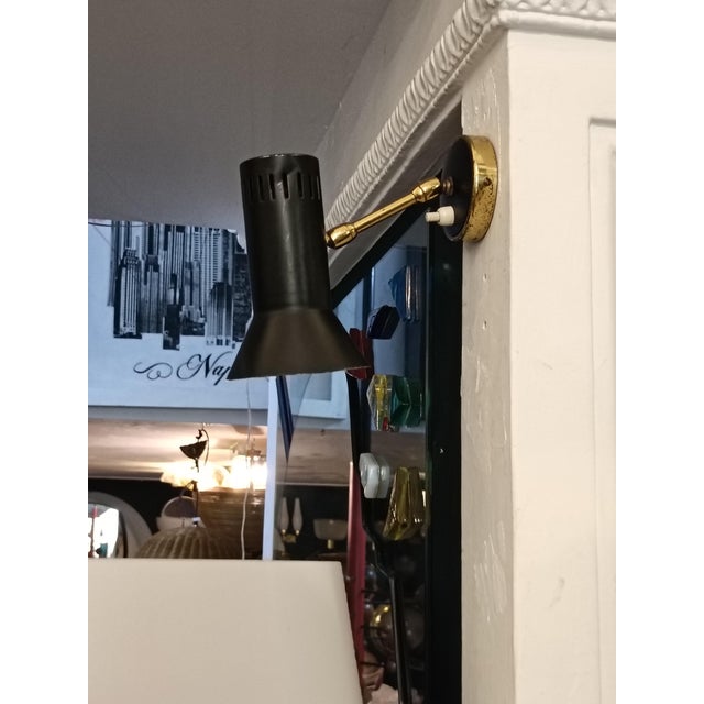 Black Metal and Brass Wall Lamp from Stilnovo, Italy, 1950s For Sale - Image 10 of 11