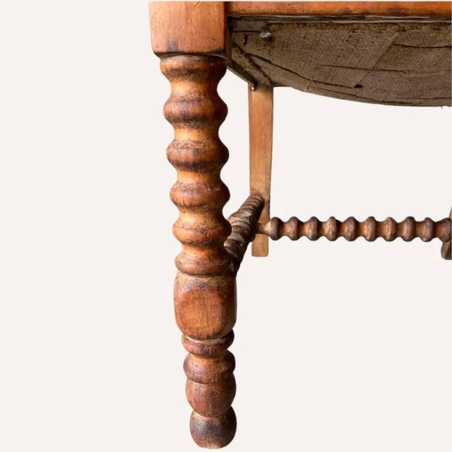 French Bobbin Wood Turned Barley Twist and Leather Chair, 1850s For Sale - Image 4 of 14