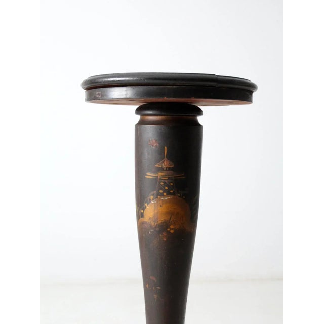 Black Antique Chinoiserie Hand-Painted Pedestal Plant Stand For Sale - Image 8 of 12