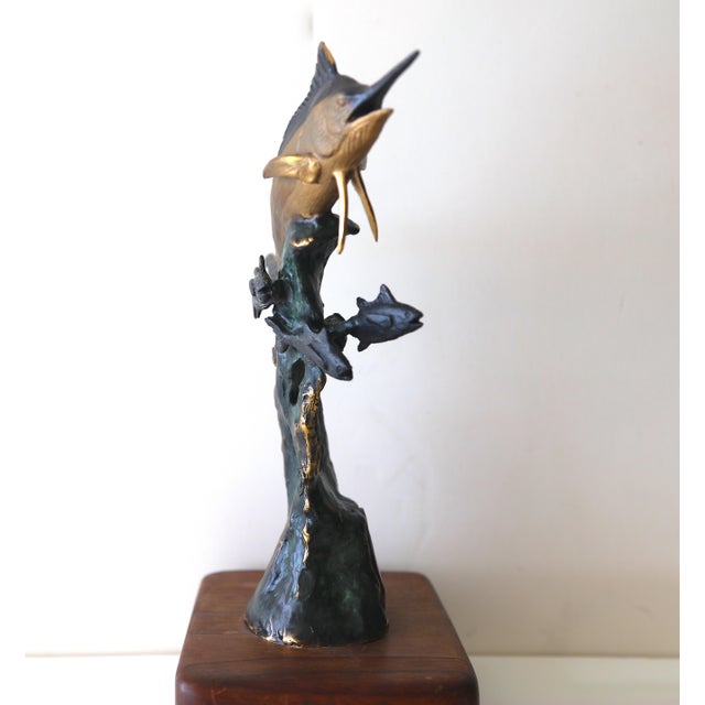 Solid Bronze Lyford Cay Club Tournament Marlin Fishing Trophy by Bodo Muche Studio With Inset Opal Gem For Sale In West Palm - Image 6 of 16