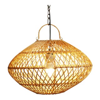 Modern Coastal Small Rattan Orb Pendant Light For Sale