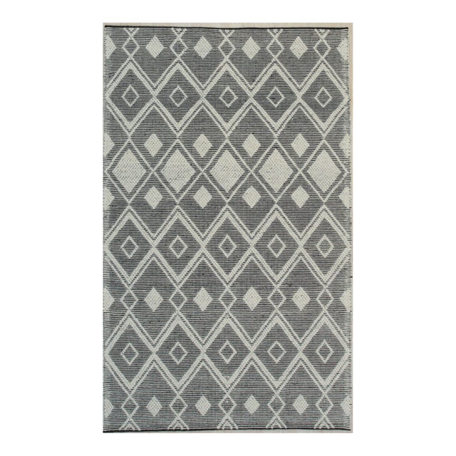 4x6 Modern Kilim Black Diamond Geometric Handmade Wool Carpet Rug For Sale