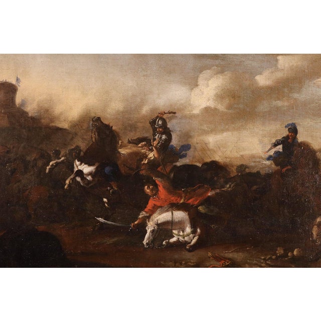 Jacques Courtois Il Borgognone, Battle Scenes, 1670, Oil on Canvases, Framed, Set of 2 For Sale - Image 9 of 16