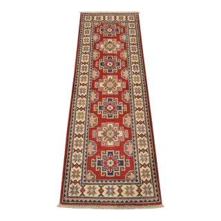 Kazak Runner 2’1” X 6’1” Red Wool Tribal Hand-Knotted Oriental Rug For Sale