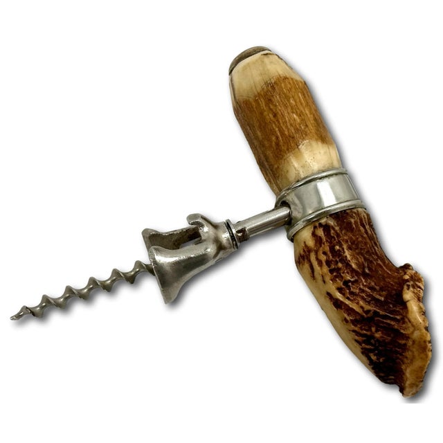 Unusual Vintage 1930s Germany Black Forest Wine Corkscrew & Bottle Opener Combo With Stag Horn Antler Handle For Sale - Image 10 of 12