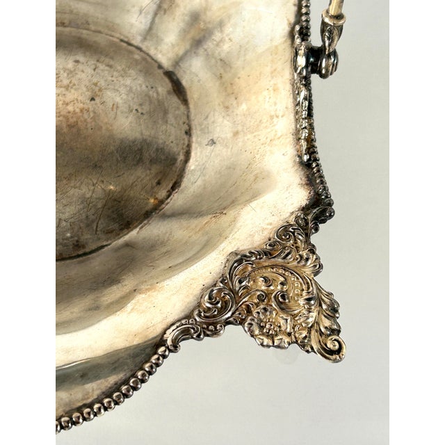 1910s Antique Victorian Ornate Footed Wedding Basket in Silverplate For Sale - Image 5 of 8