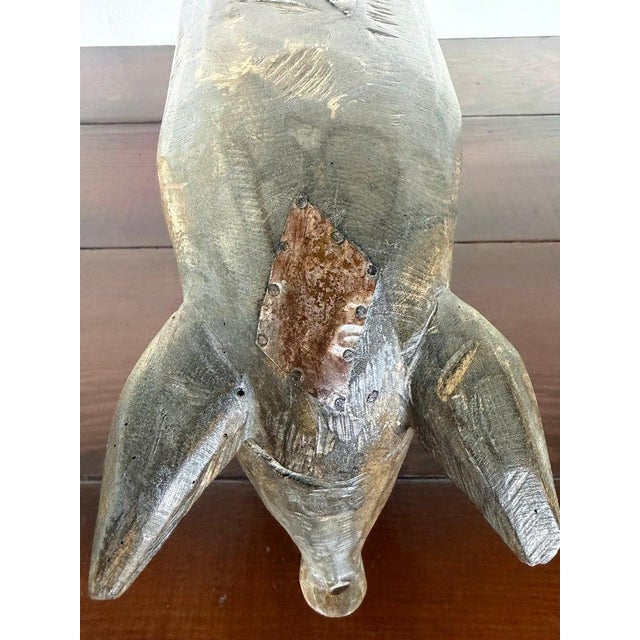 Folk Art Folk Art Carved Wooden Pig Sculpture With Patinated Finish For Sale - Image 3 of 10
