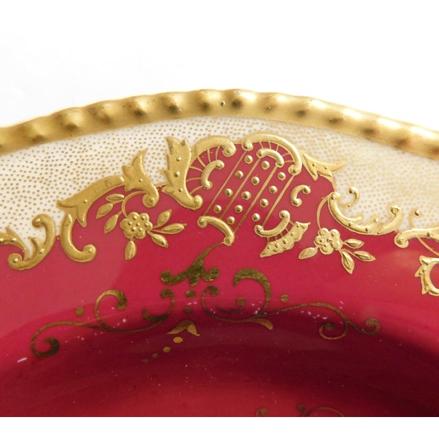 Contemporary Late 19th Century Burgundy Coalport Serving Bowl With Raised Gold Trim For Sale - Image 3 of 6