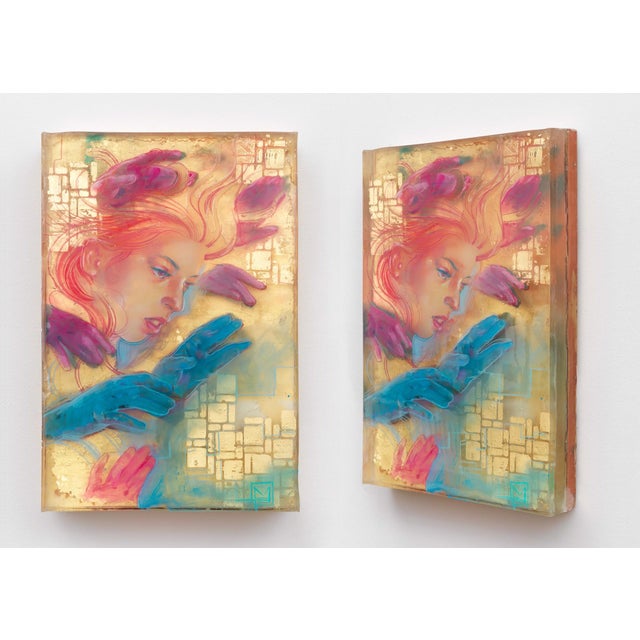 Contemporary Whelming Over by Marc Scheff | Acrylic and Resin Artwork of a Woman with Colorful Hands For Sale - Image 3 of 3