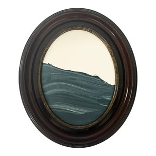 "Porthole" Abstract Art in Oval Antique Frame, Small Seascape Painting Transitional Wall Art by JTS For Sale