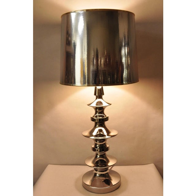 Mid-Century Modern Vintage Italian Mid Century Modern Tall Sculptural Silver Ceramic Table Lamp For Sale - Image 3 of 18
