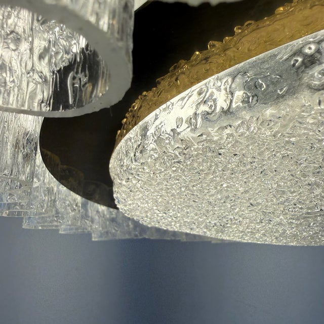 Gold Mid-Century Space Age Ice Glass Ceiling Lamp and Wall Lamps from Doria Leuchten, Germany, 1960s, Set of 3 For Sale - Image 8 of 18