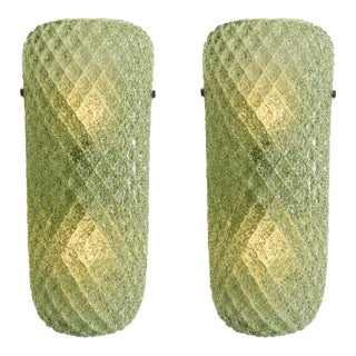 Set of Two Mid-Century Modern Green "Graniglia" Rombus Murano Glass Wall Sconces For Sale
