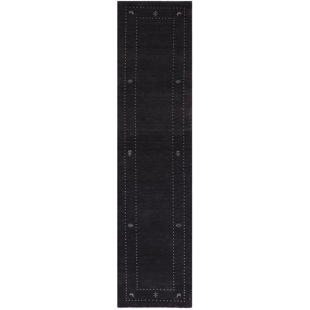 Boho Chic Gabbeh Black Wool Runner Rug- 2'7''x11'10'' For Sale - Image 9 of 10