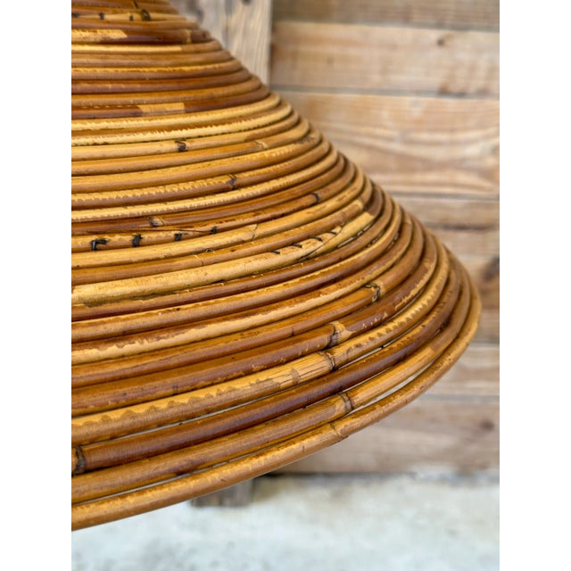 Mid 20th Century Vintage Sculptural Coiled Rattan Bell Form Pendant Light For Sale - Image 5 of 11