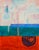 Abstract oil on wood panel depicting the beginnings of the ascendancy of the Earth by Julie R. Fudge (American, 20th...