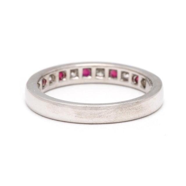 0.61ctw Ruby and Diamond Channel Band Ring, 18k White Gold, Ring Size 6.25 For Sale - Image 4 of 6