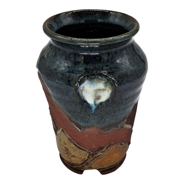 Shawnee Mountain Red Clay Pottery Vase Moon With Mountains Signed For Sale